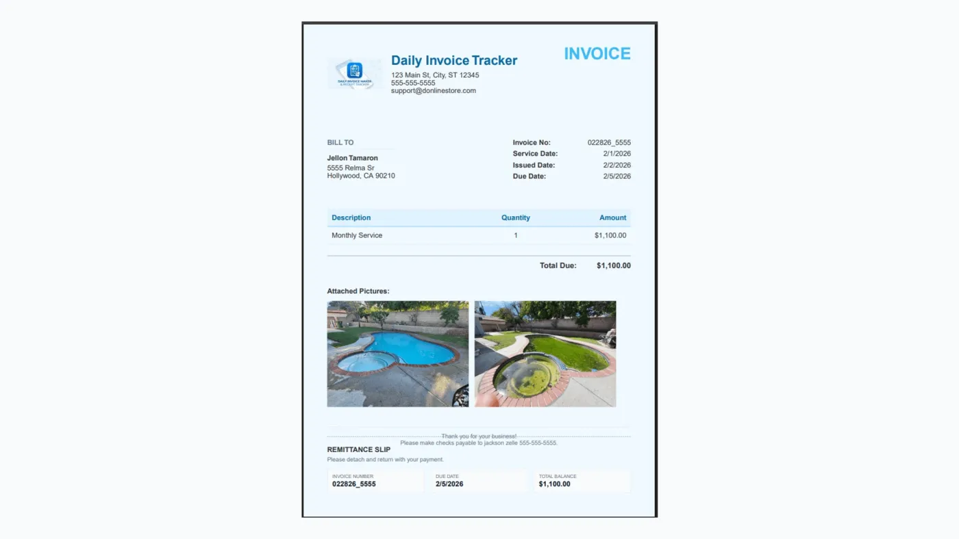 Electrical invoice with attached panel photos