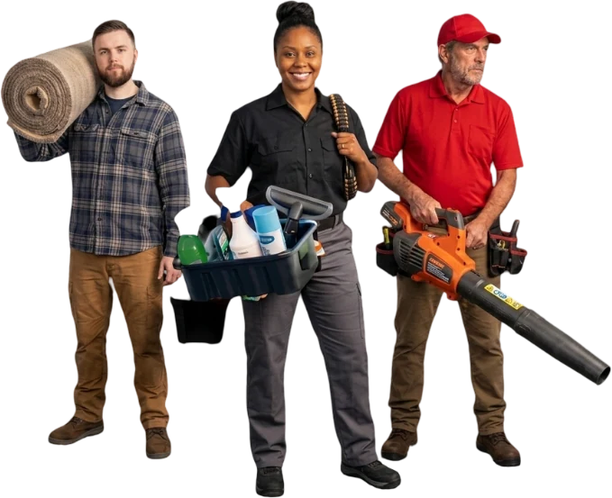 A flooring installer, a cleaner and a landscaper — the trades Daily Invoice Maker is built for