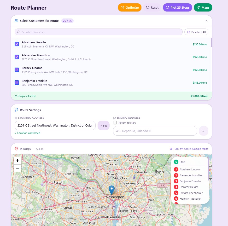 Route planner with optimised map