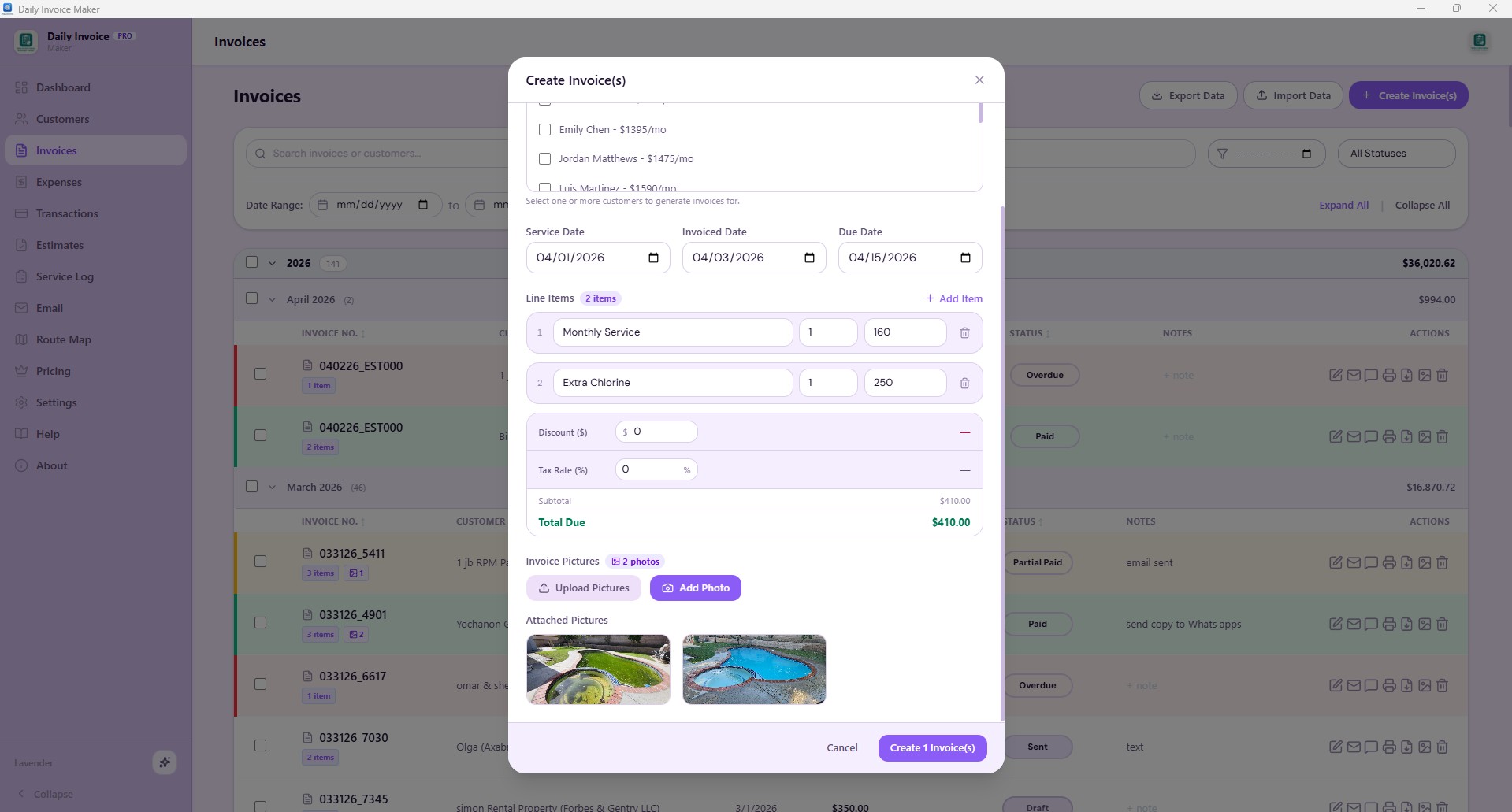 attach pictures to invoices