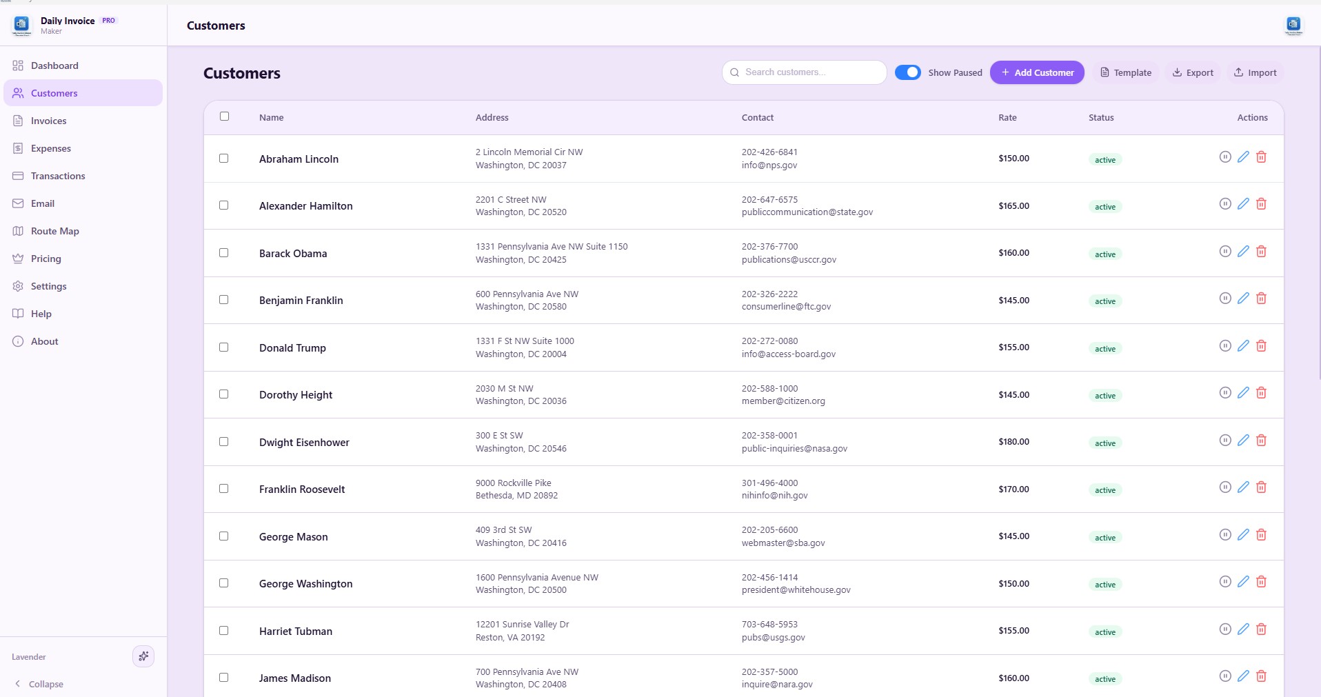 Customer management with rates