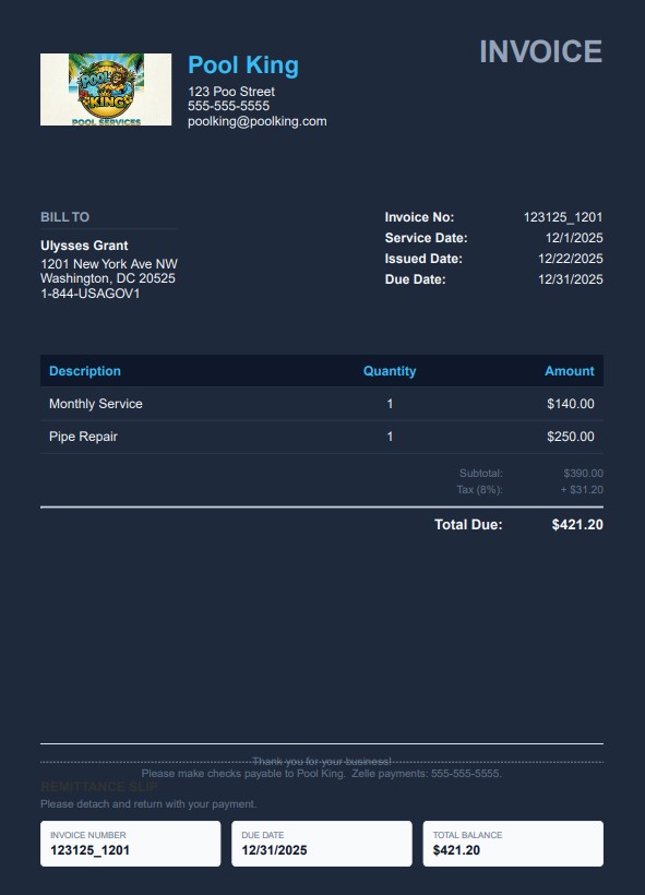 Invoice — Dark template