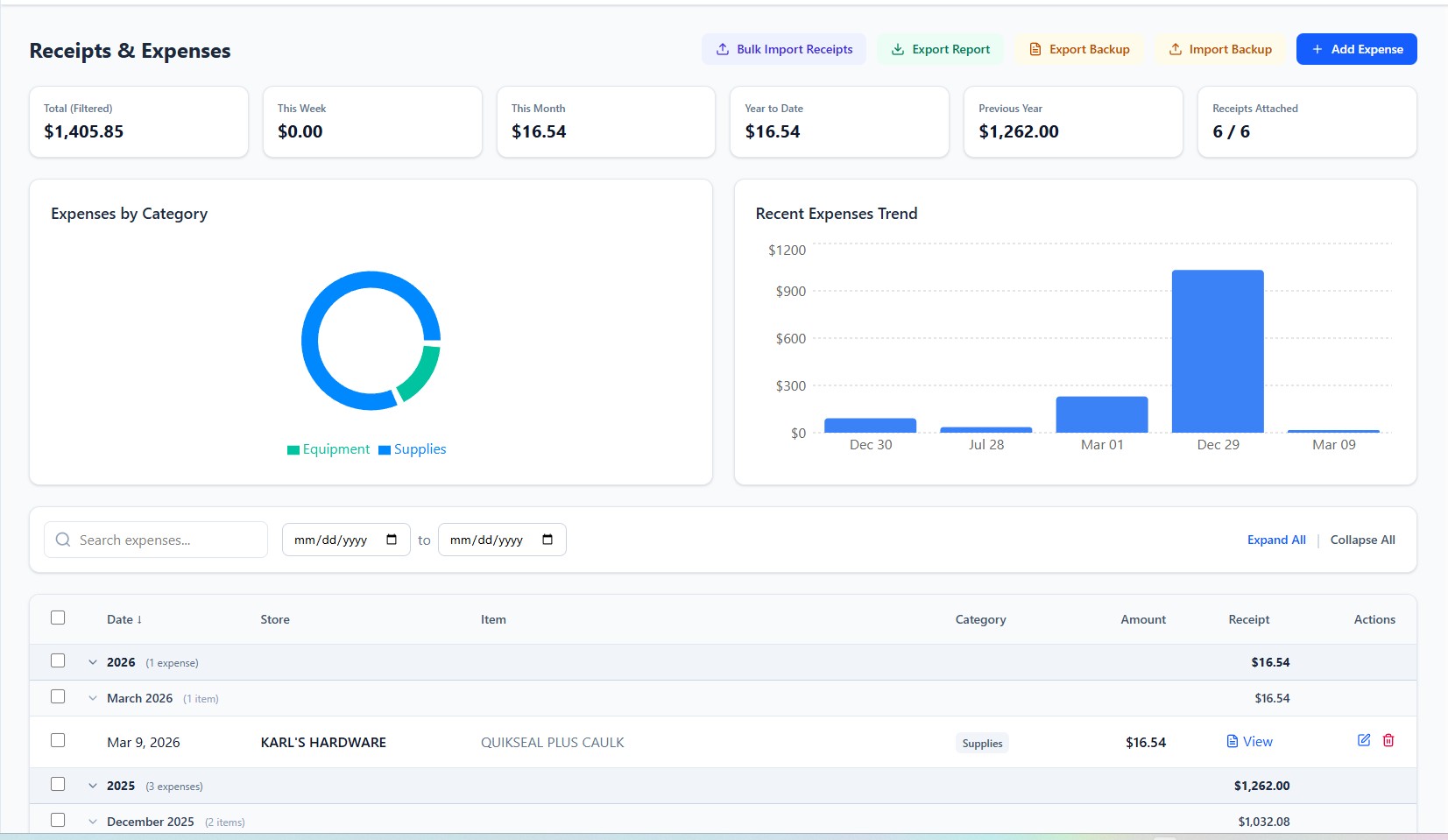 Receipt and expense tracking